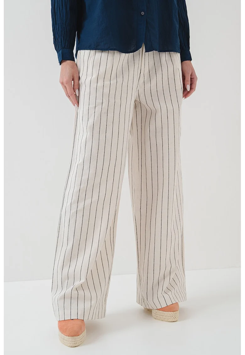 Pantaloni din amestec de in si bumbac Herly - Negru stins/Crem