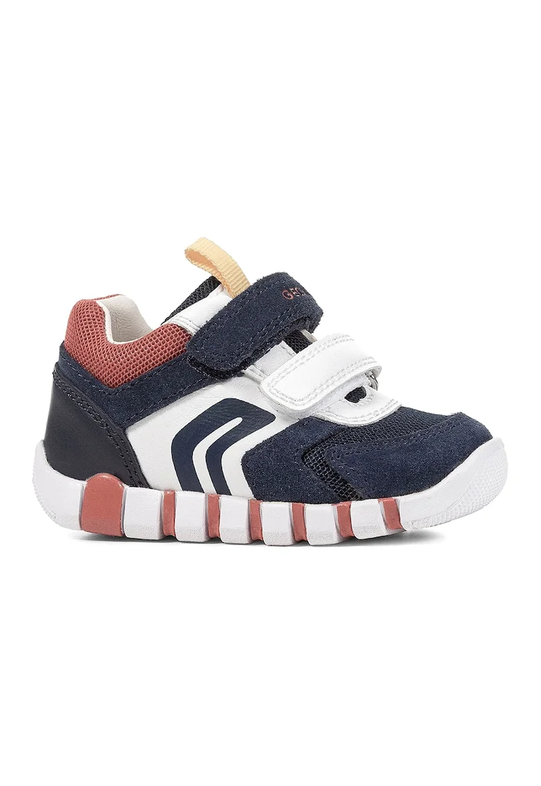 Pantofi sport Iupidoo cu velcro si garnituri de piele intoarsa - Alb/Rosu inchis/Bleumarin