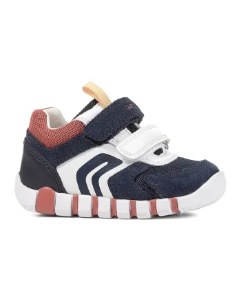 Pantofi sport Iupidoo cu velcro si garnituri de piele intoarsa - Alb/Rosu inchis/Bleumarin