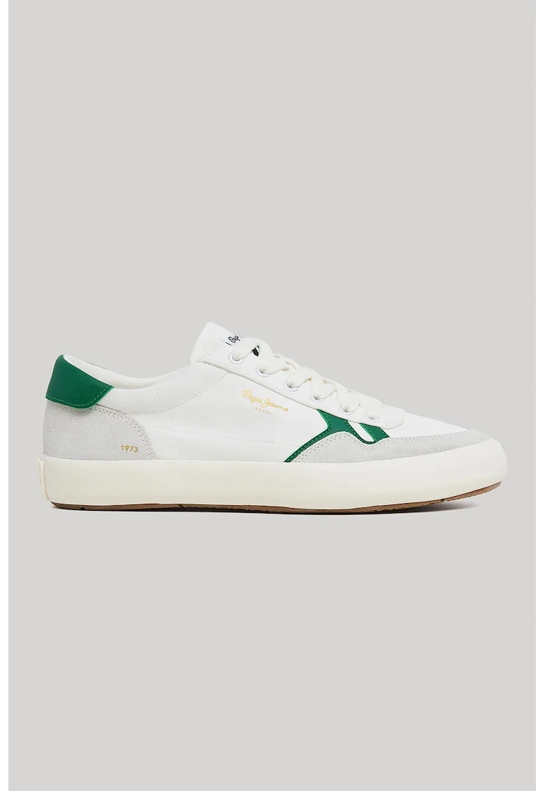 Pantofi sport cu insertii de piele intoarsa - Verde englez/Alb murdar