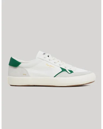 Pantofi sport cu insertii de piele intoarsa - Verde englez/Alb murdar