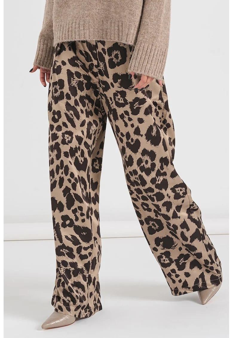 Pantaloni de satin cu croiala ampla - Maro inchis/Bej