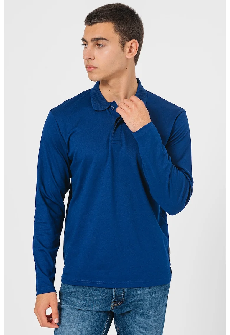 Bluza polo din amestec de bumbac organic - Albastru royal