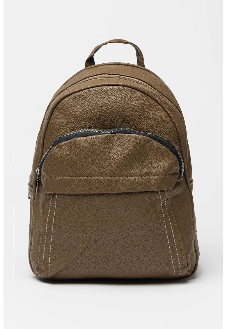 Rucsac de piele ecologica cu aspect texturat - Kaki