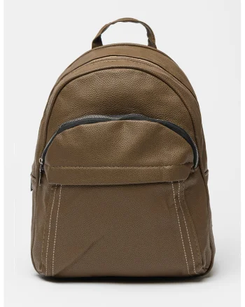 Rucsac de piele ecologica cu aspect texturat - Kaki