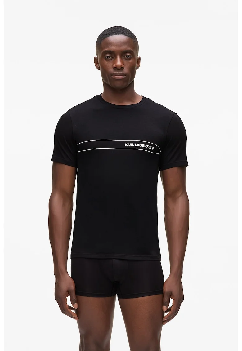 Set de tricou de pijama slim fit si boxeri - Negru