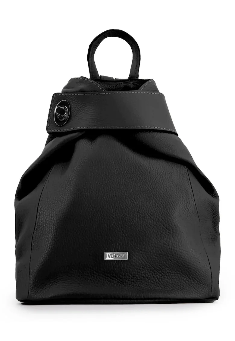 Rucsac dama  piele naturala - negru - 33x26x12cm - 3 buzunare interioare - 1 buzunar exterior