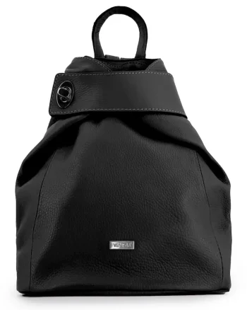 Rucsac dama  piele naturala - negru - 33x26x12cm - 3 buzunare interioare - 1 buzunar exterior