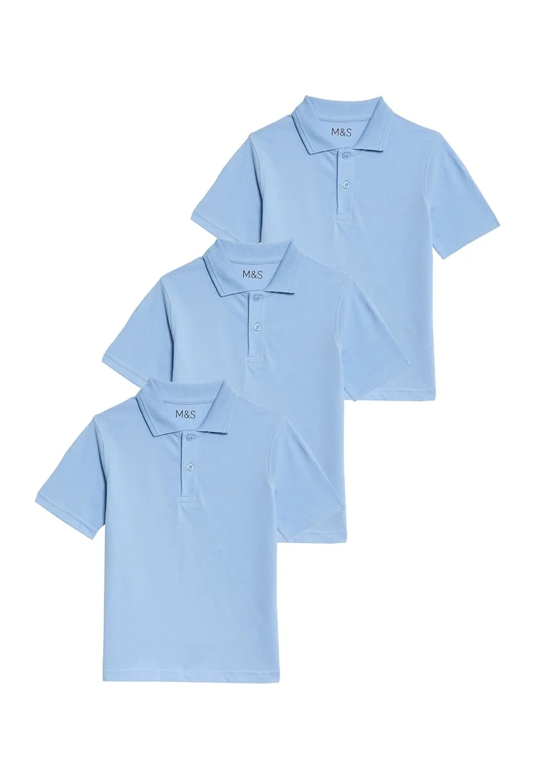 Set de tricouri din bumbac cu guler polo - 3 piese - Albastru lavanda