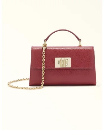 Geanta crossbody din piele cu bareta din lant si clapa 1927 - Rosu stins