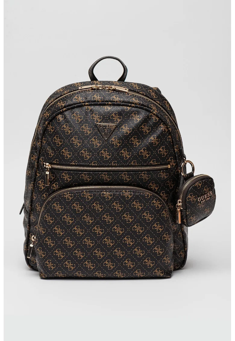 Rucsac de piele ecologica cu model logo - Negru/Maro camel