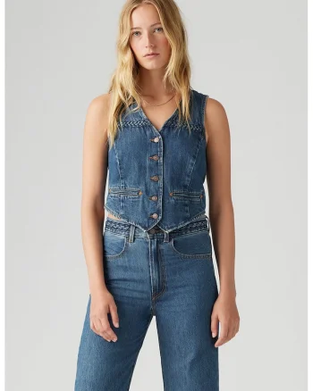 Vesta de denim cu nasturi - Albastru inchis