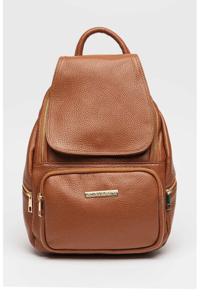 Rucsac din piele cu aspect granulat - Caramel