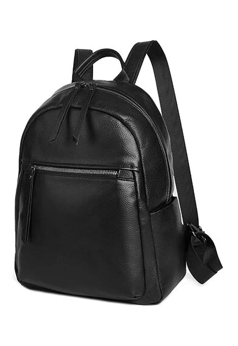 Rucsac din piele cu fermoar - Negru