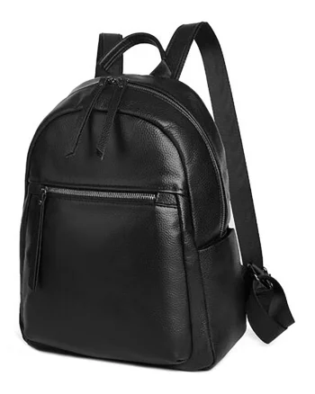 Rucsac din piele cu fermoar - Negru
