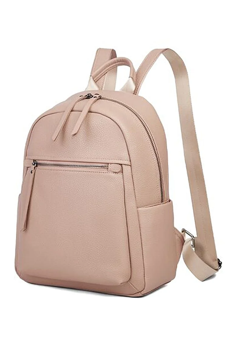 Rucsac din piele cu buzunare exterioare - Maro taupe deschis