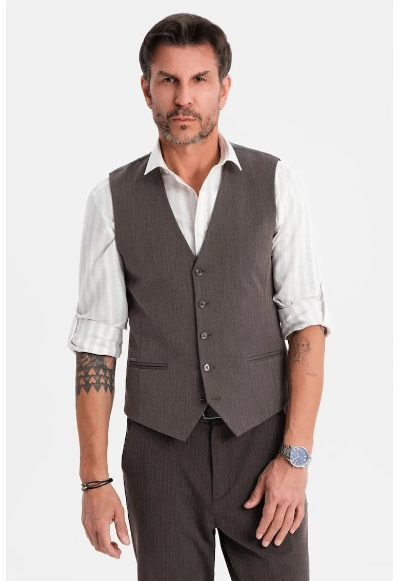 Vesta eleganta cu model in zig-zag SLIM FIT  OM-BLZV-0143 - Gri inchis