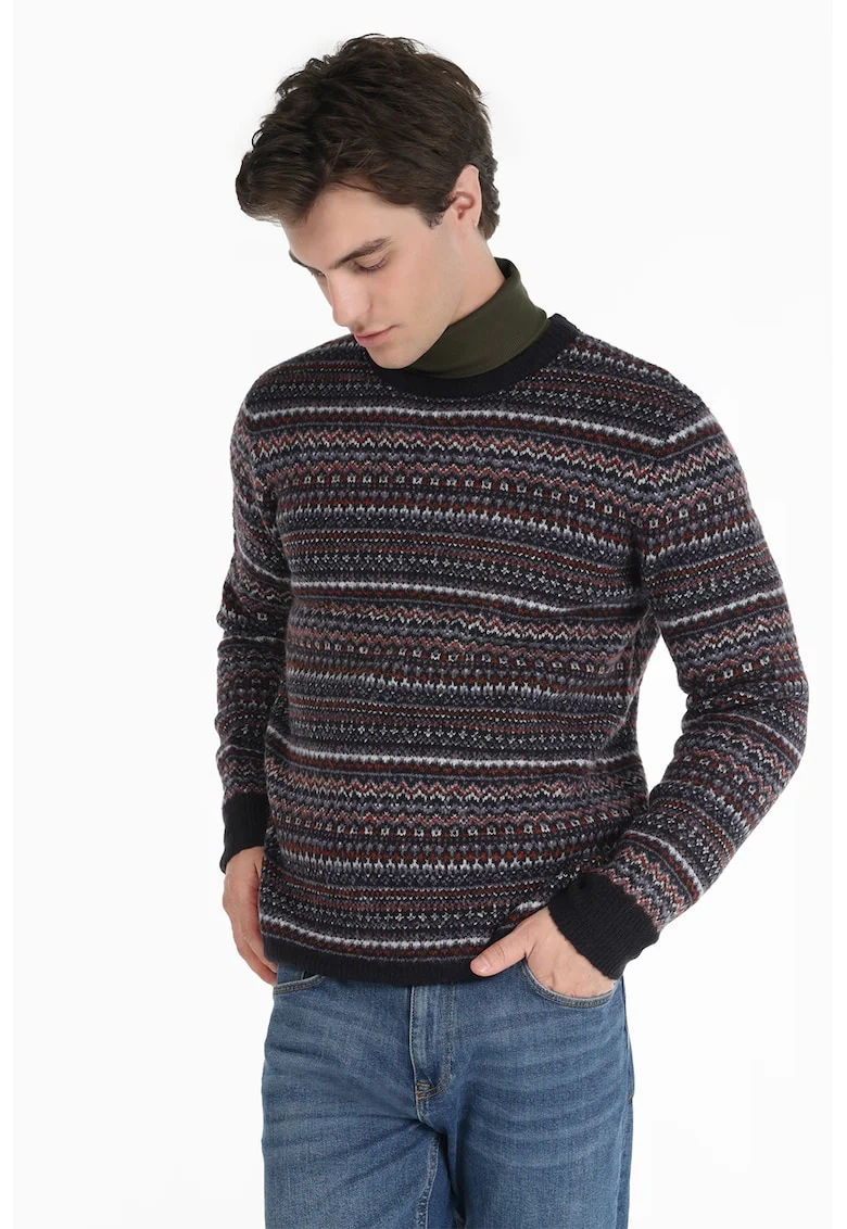 Pulover cu model fair isle - Negru/Gri/Rosu inchis