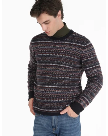 Pulover cu model fair isle - Negru/Gri/Rosu inchis
