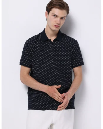 Tricou polo cu model - Alb/Albastru ultramarin