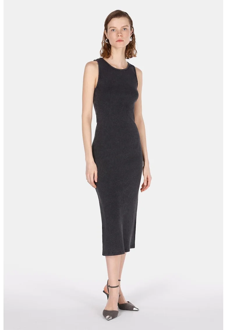 Rochie din denim cu slit pe spate - Gri antracit