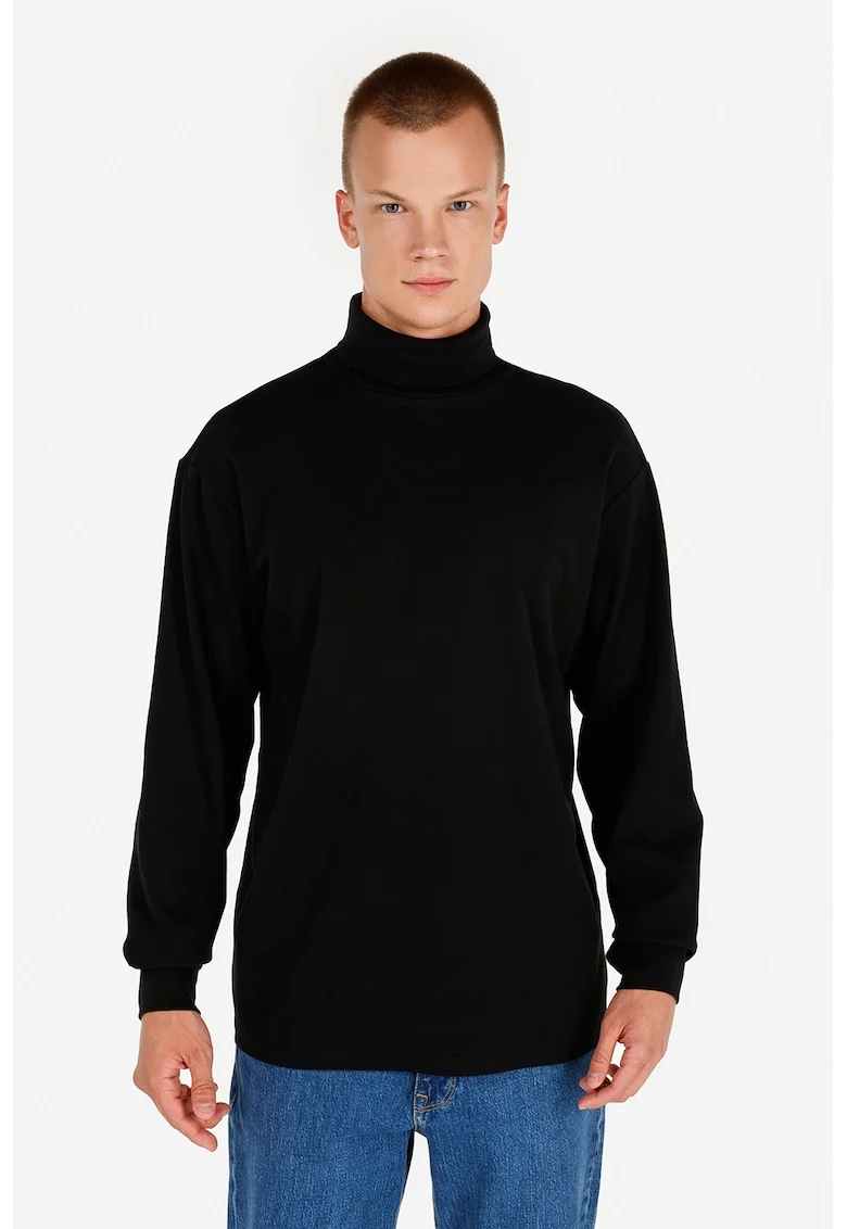 Bluza de bumbac cu guler inalt - Negru