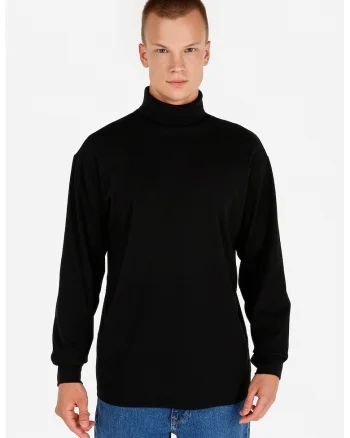 Bluza de bumbac cu guler inalt - Negru