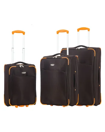 Set trolere extensibile  SW233 - 1 bagaj de cabina si 2 de cala - poliester - 2 roti - maro