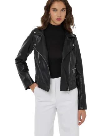 Jacheta de motociclist -  Piele ecologica - Negru - Design elegant - Confortabil