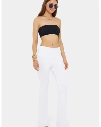 Colanti -  evazati cu detaliu in talie - alb - textil