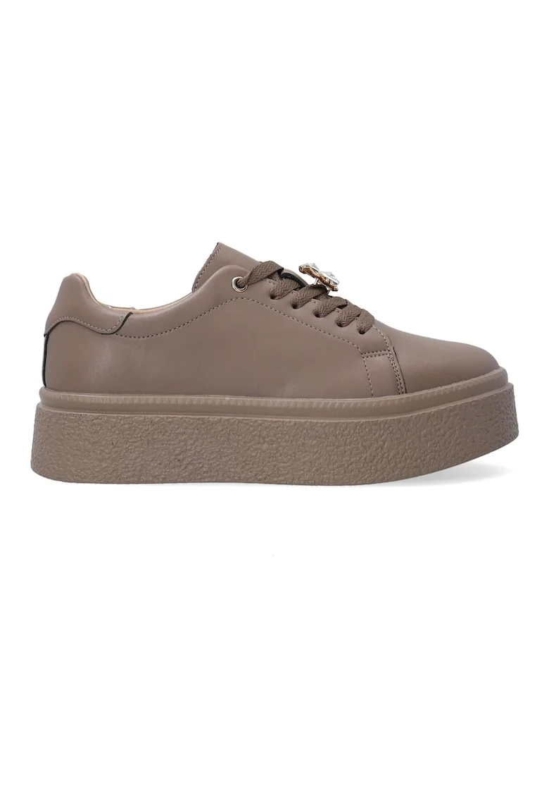 Pantofi sport flatform - din piele - cu garnitura decorativa cu strasuri