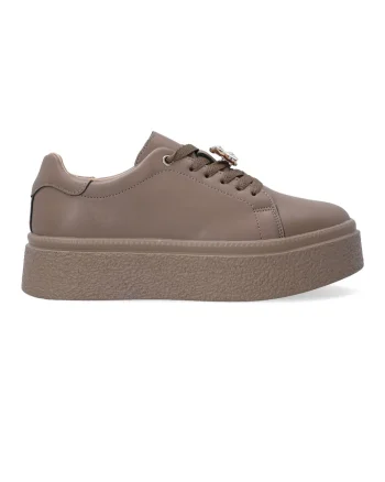 Pantofi sport flatform - din piele - cu garnitura decorativa cu strasuri