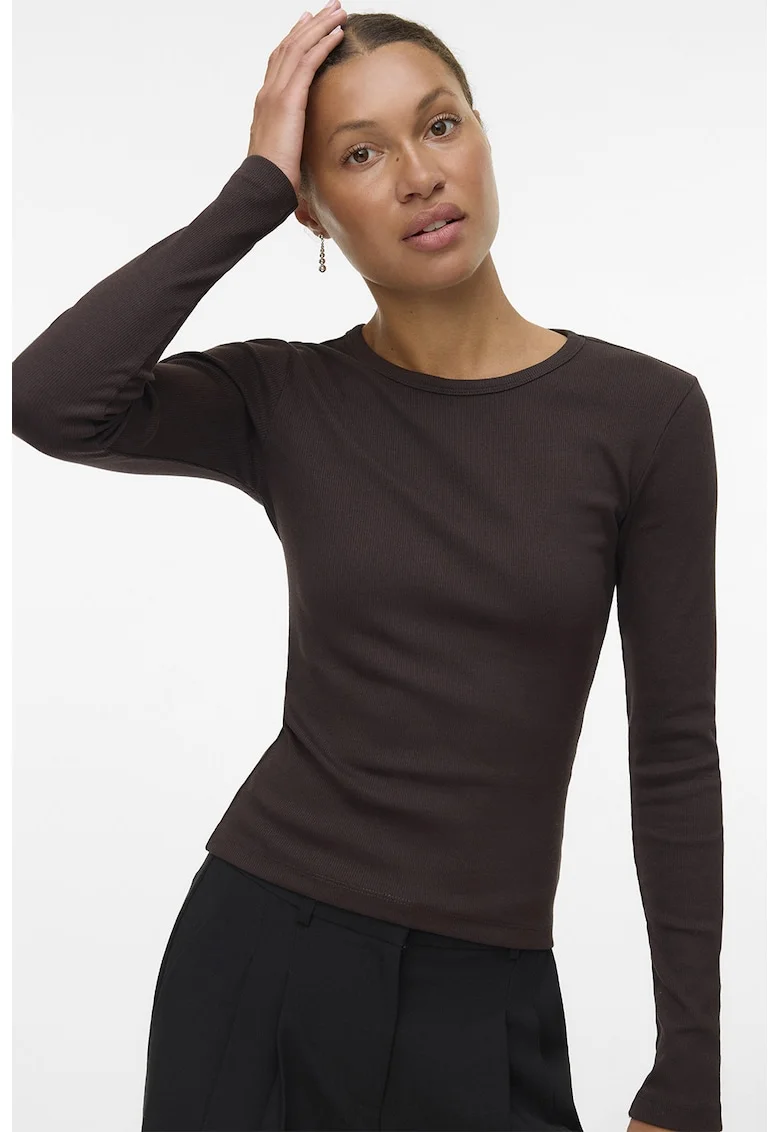 Bluza slim-fit din amestec de bumbac organic Chloe - Maro inchis
