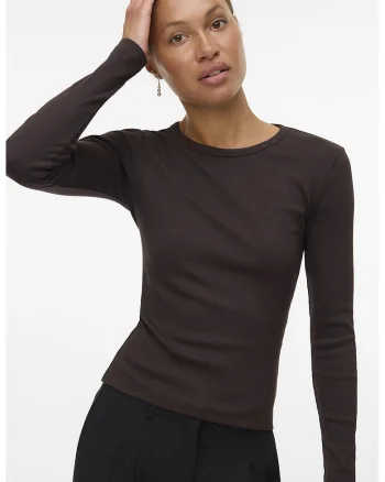 Bluza slim-fit din amestec de bumbac organic Chloe - Maro inchis