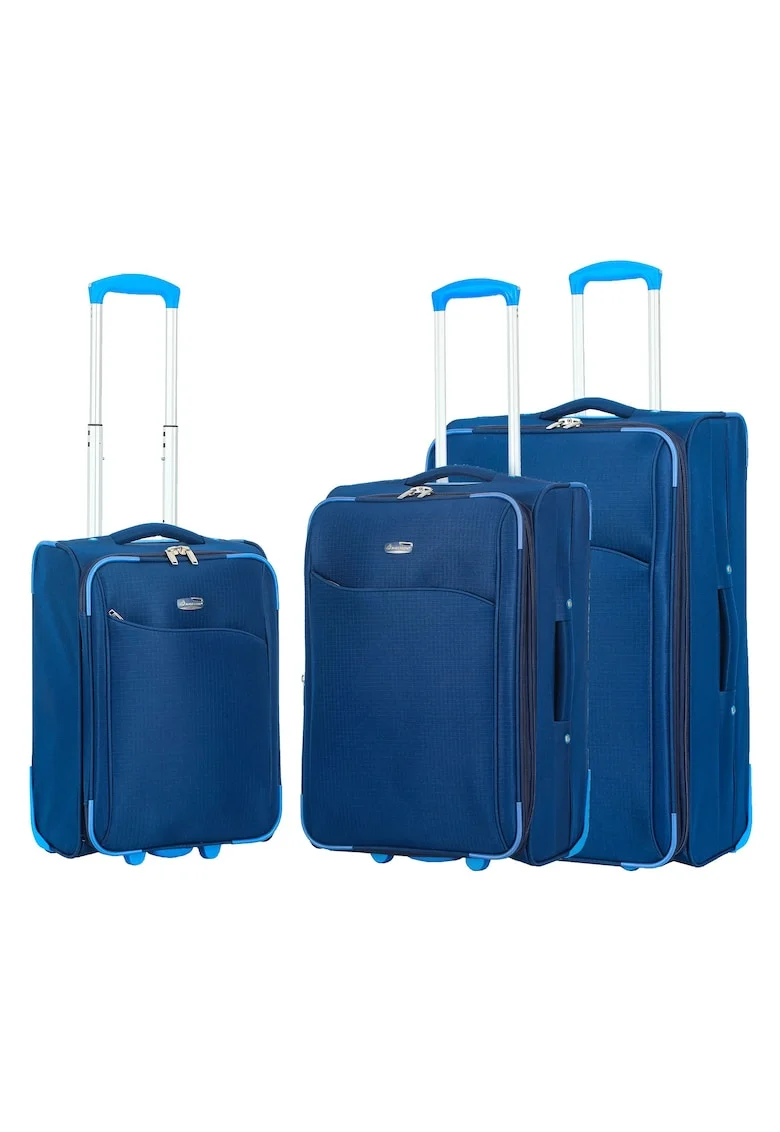 Set trolere extensibile  SW233 - 1 bagaj de cabina si 2 de cala - poliester - 2 roti - bleumarin