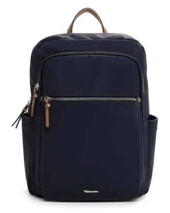 Rucsac din piele ecologica cu compartiment pentru laptop cu buzunare cu fermoar - Bleumarin