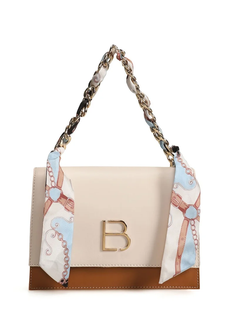Geanta crossbody de piele ecologica cu accesoriu esarfa - Crem - Caramel/Crem - 16x23x9
