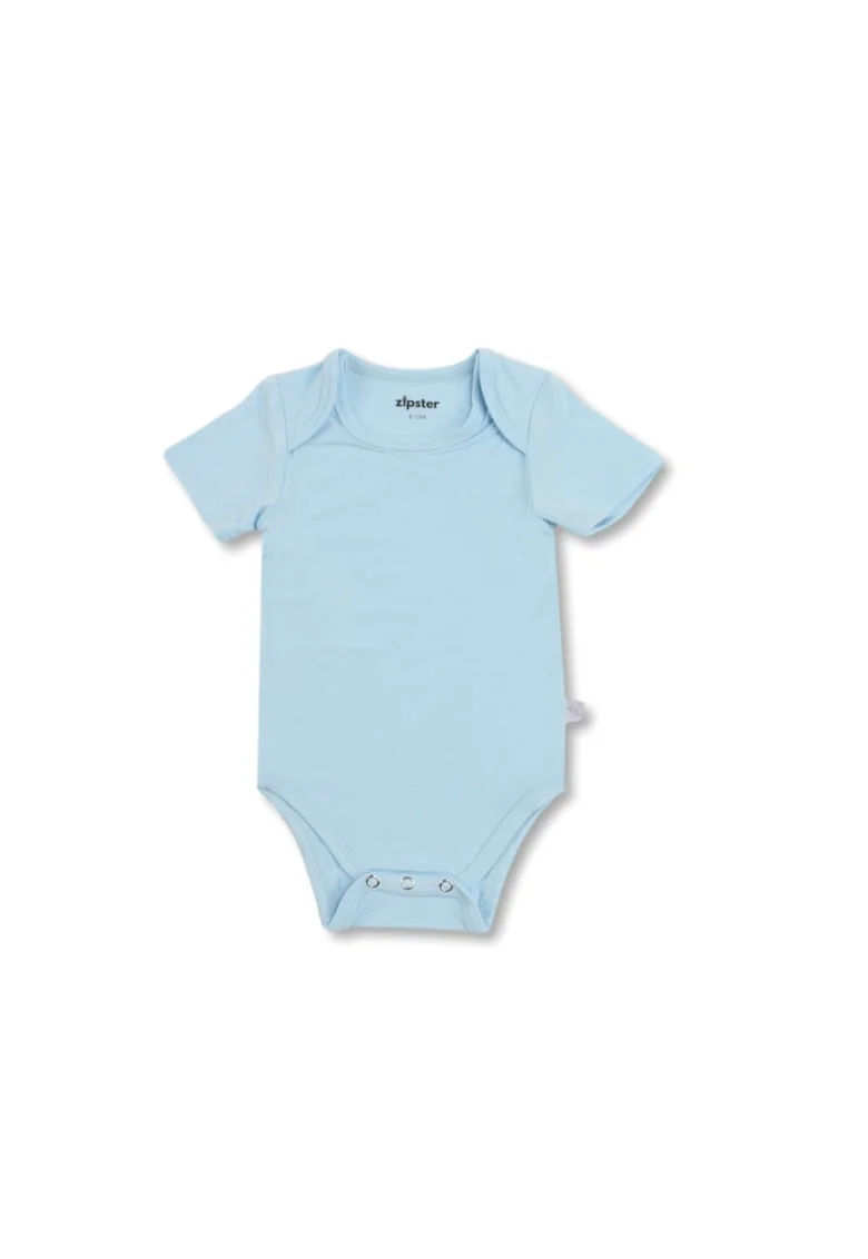 Body cu maneca scurta din bambus -  Bleu - pentru baieti - Albastru glaciar
