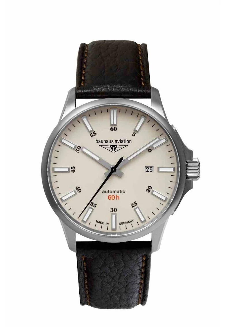 Ceas Automatic Barbatesc  Aviation BA-2864-5 Model 28645 Cu Mecanism Miyota 8315 Rezerva 60h Cadran Bej Super-LumiNova Carcasa Titan 42mm Sticla Safir WR 5 ATM Curea Piele Design Clasic Elegant Rezistent