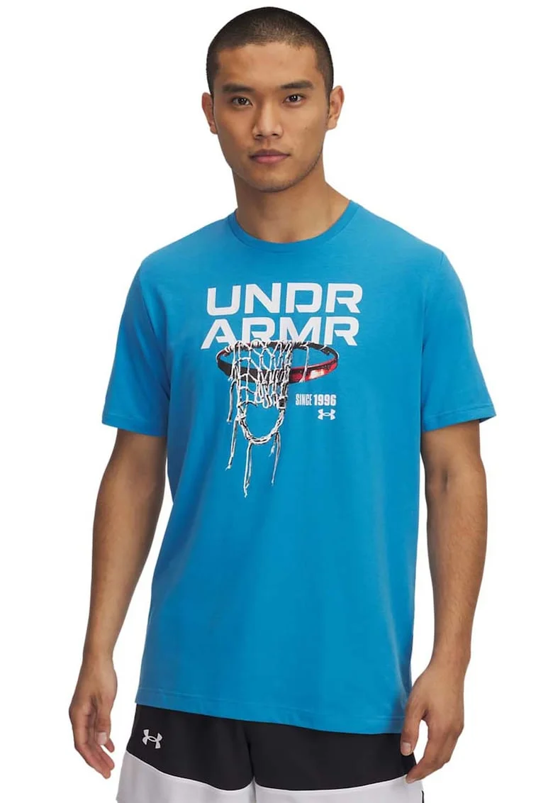 Tricou din amestec de bumbac cu imprimeu pentru baschet - Alb/Albastru