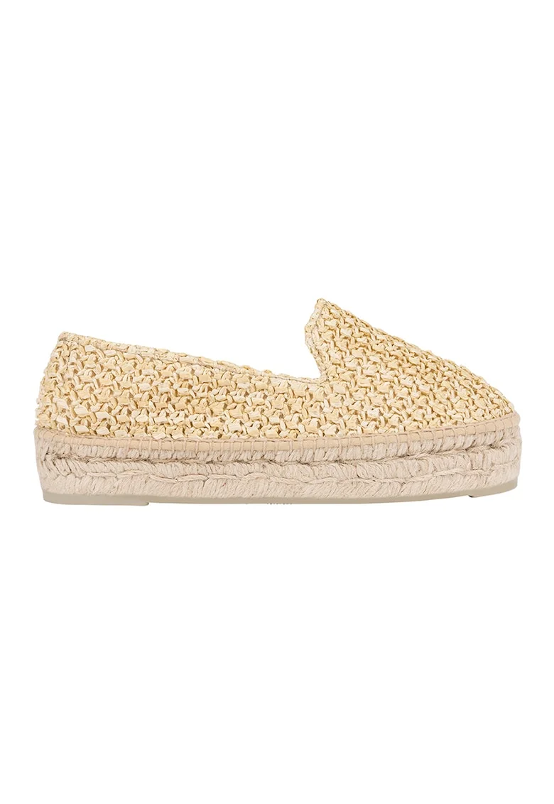 Espadrile de rafie cu aplicatii impletite de iuta Yucatan - Bej/Maro camel