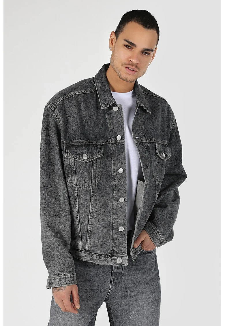 JAcheta de denim cu buzunare pe piept - Negru stins