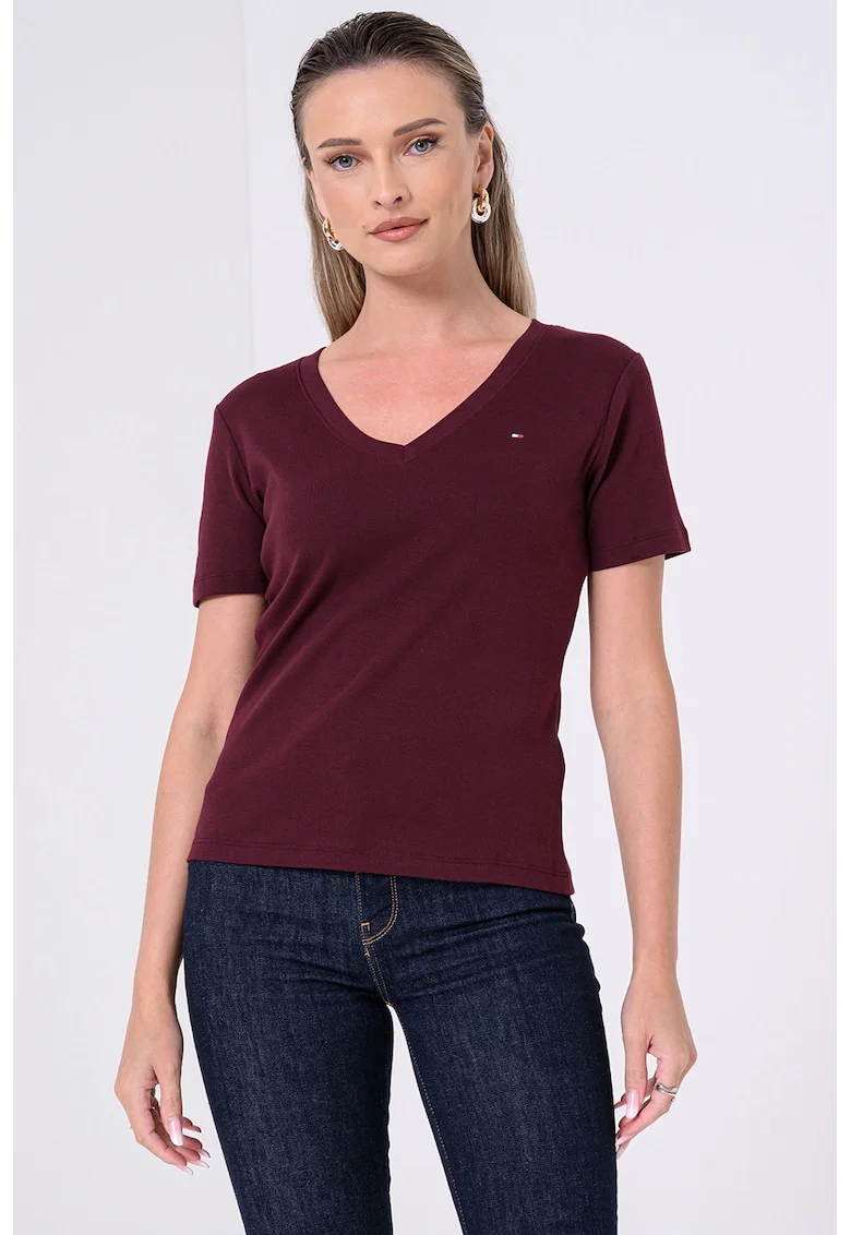 Tricou slim fit cu decolteu in V Cody - Violet pruna