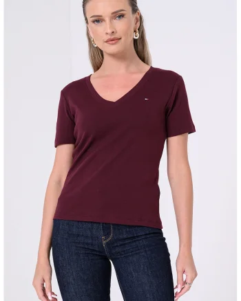Tricou slim fit cu decolteu in V Cody - Violet pruna