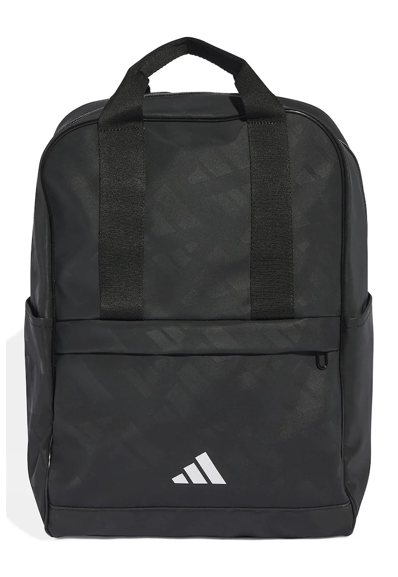 Rucsac cu model monograma si buzunar frontal cu fermoar - Negru stins