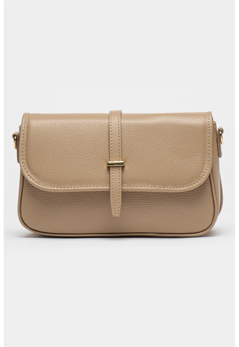 Geanta crossbody de piele cu bareta detasabila - Maro deschis