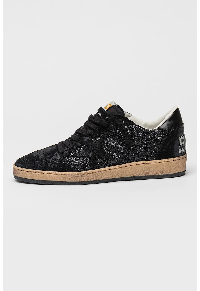 Pantofi sport Ball Star cu aspect stralucitor si deteriorat - Negru