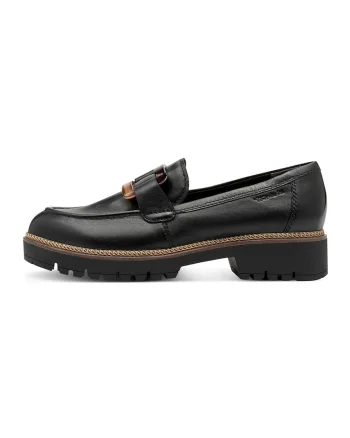 Pantofi loafer de piele cu toc masiv - Negru/Bej deschis