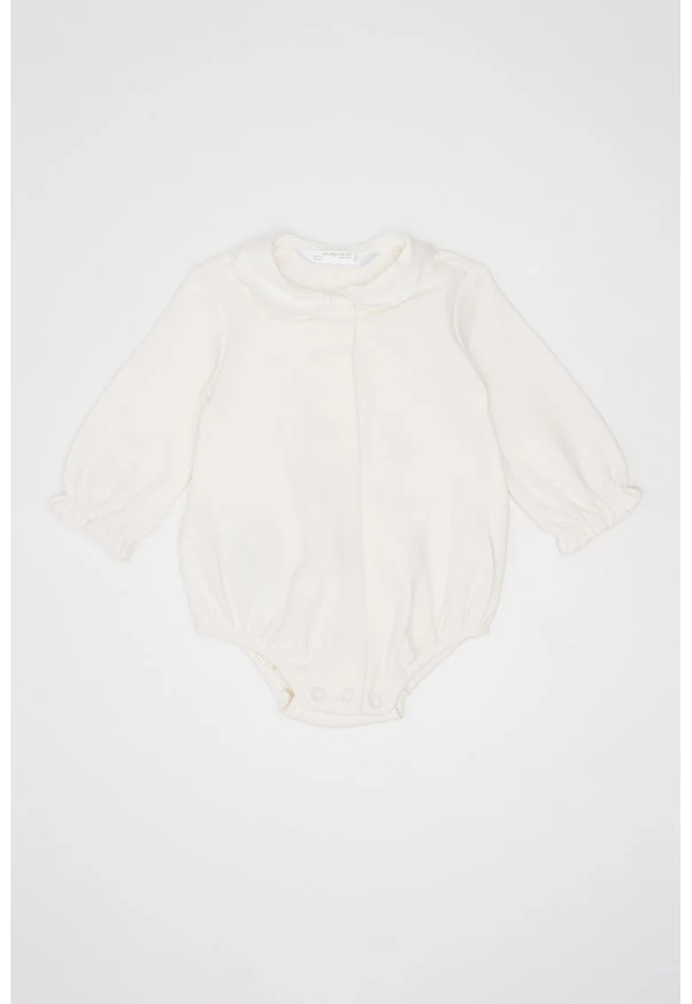 Body din bumbac cu model uni - Alb fildes