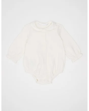 Body din bumbac cu model uni - Alb fildes